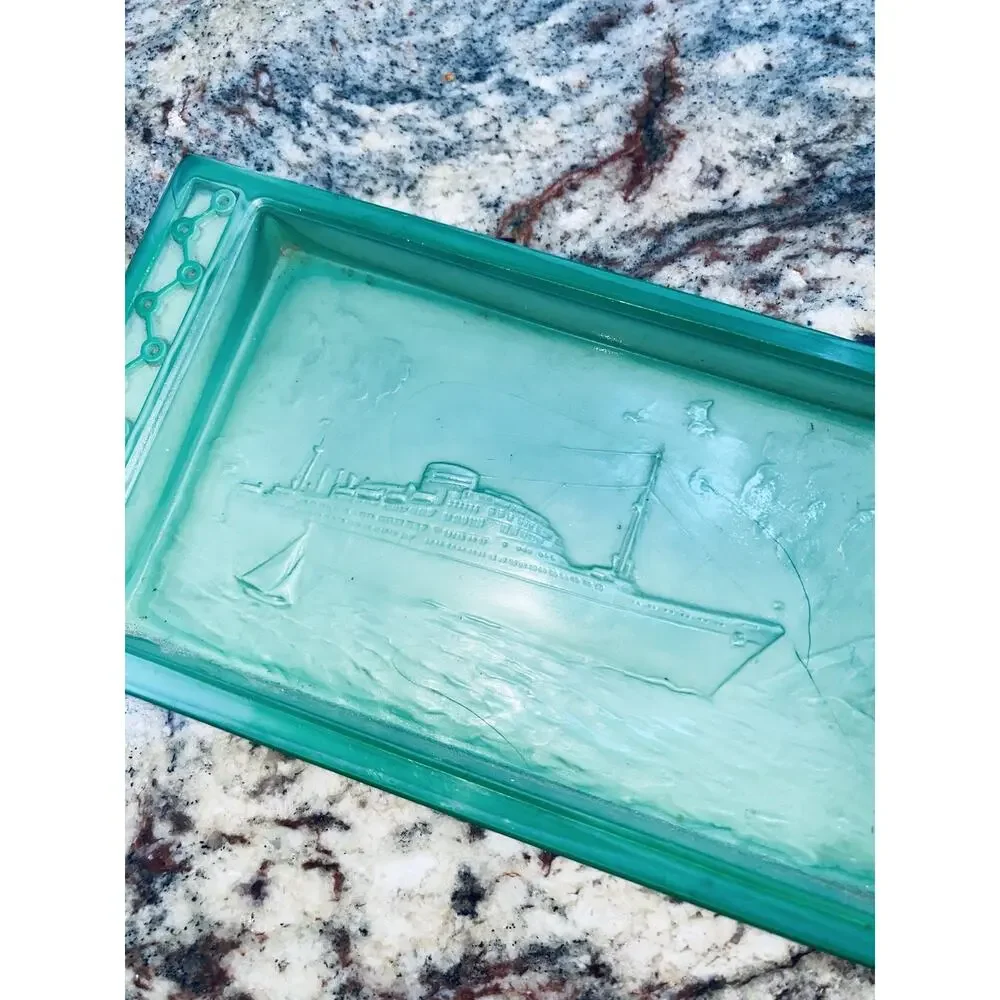 Ship Brasil Maru O.S.K Line Malachite Glass Made In Japan Ashtray Shipping Cargo